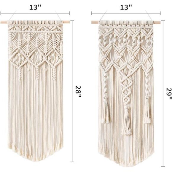 2 Pcs Macrame Woven Wall Hanging Boho Chic Geometric Art Decor - Bedroom Nursery - Picture 6 of 7
